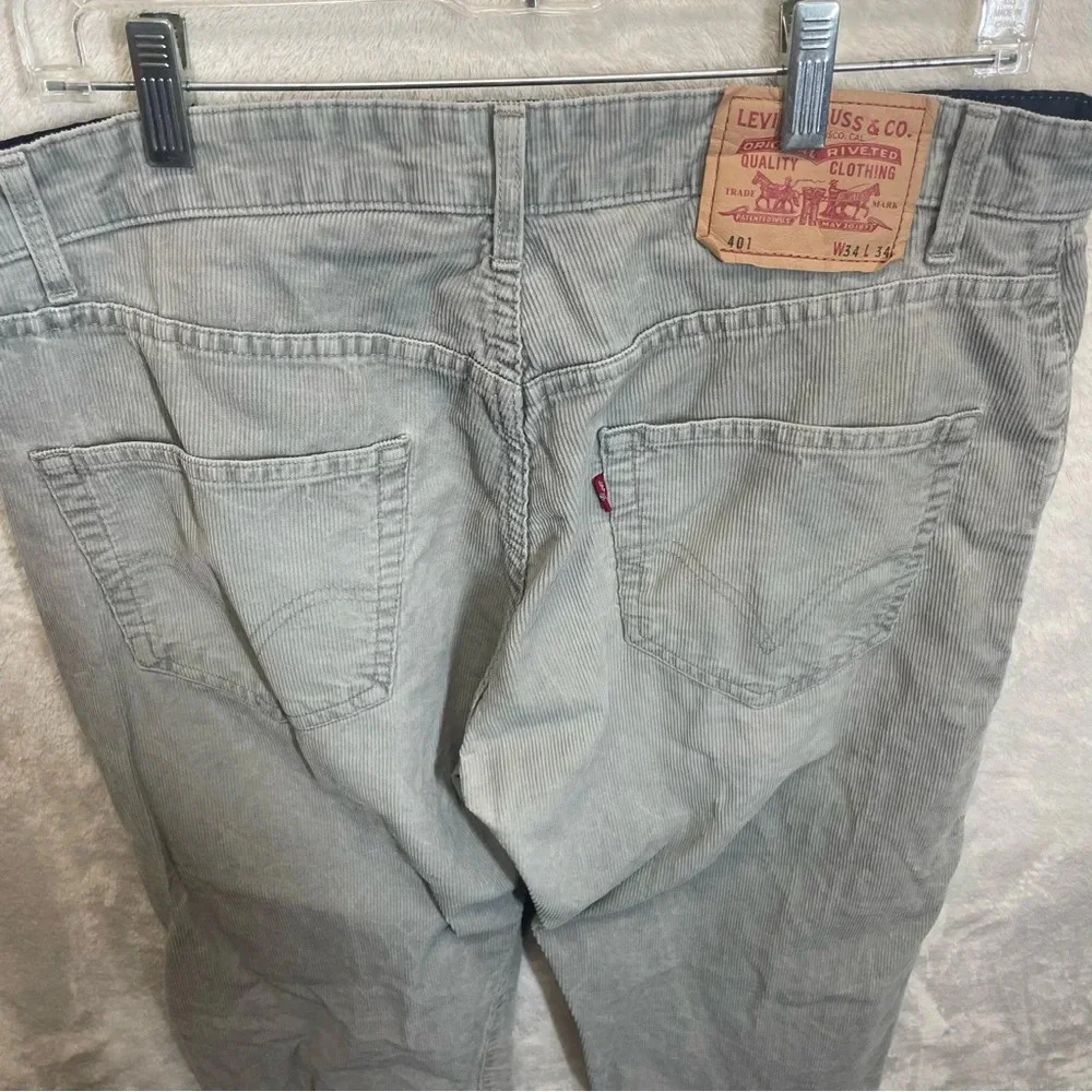 Levi’s 401 men’s corduroy jeans vintage gray casual straight leg buttonfly sz 34